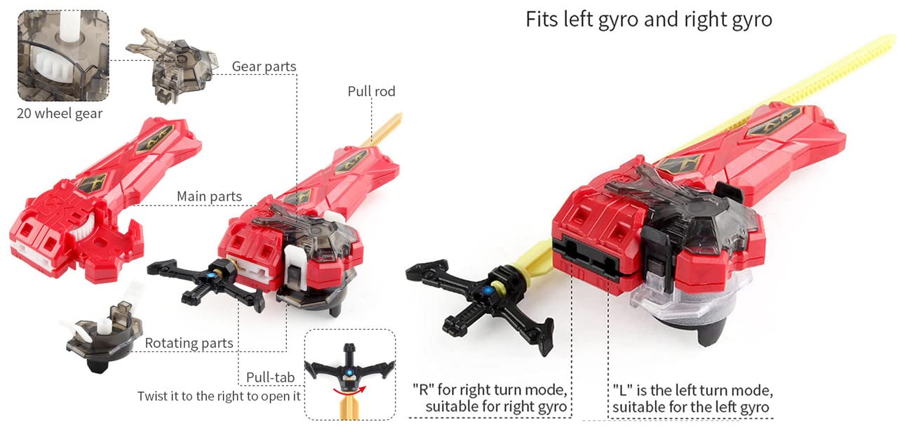 MECHGYRO Play Blade Blade Toy Set Metal Fusion Burst Sword Launcher LR Gyro B-203-02 King Helios MR. Gg.Zl-10 Bey Battling Top Toys Left and Right Launcher Grip Bay Blades 8-12 Game Set Gift for Boys