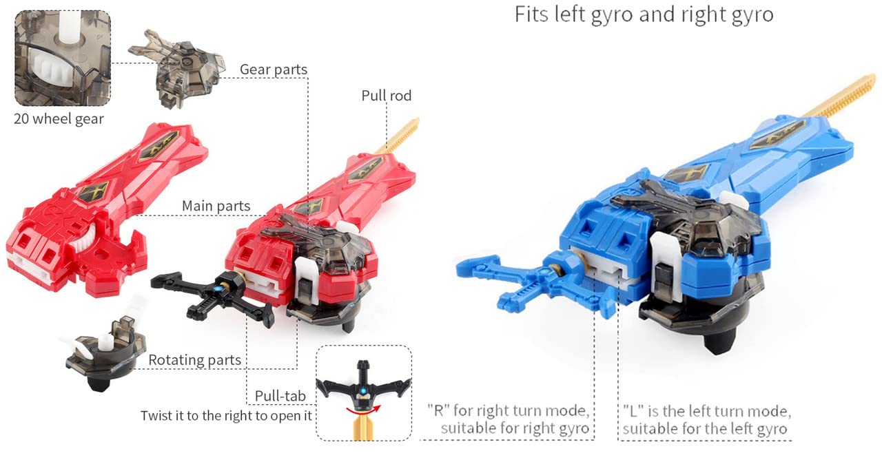 MECHGYRO Metal Fusion Blade Blades Set Bay Burst Sword Launcher LR Gyro B-154 DX Booster Imperial DRAGON.IG Sen Bey Battling Top Toys Left & Right Launcher Grip Bay Blades 8-12 Boys' Gifts Gaming Tops