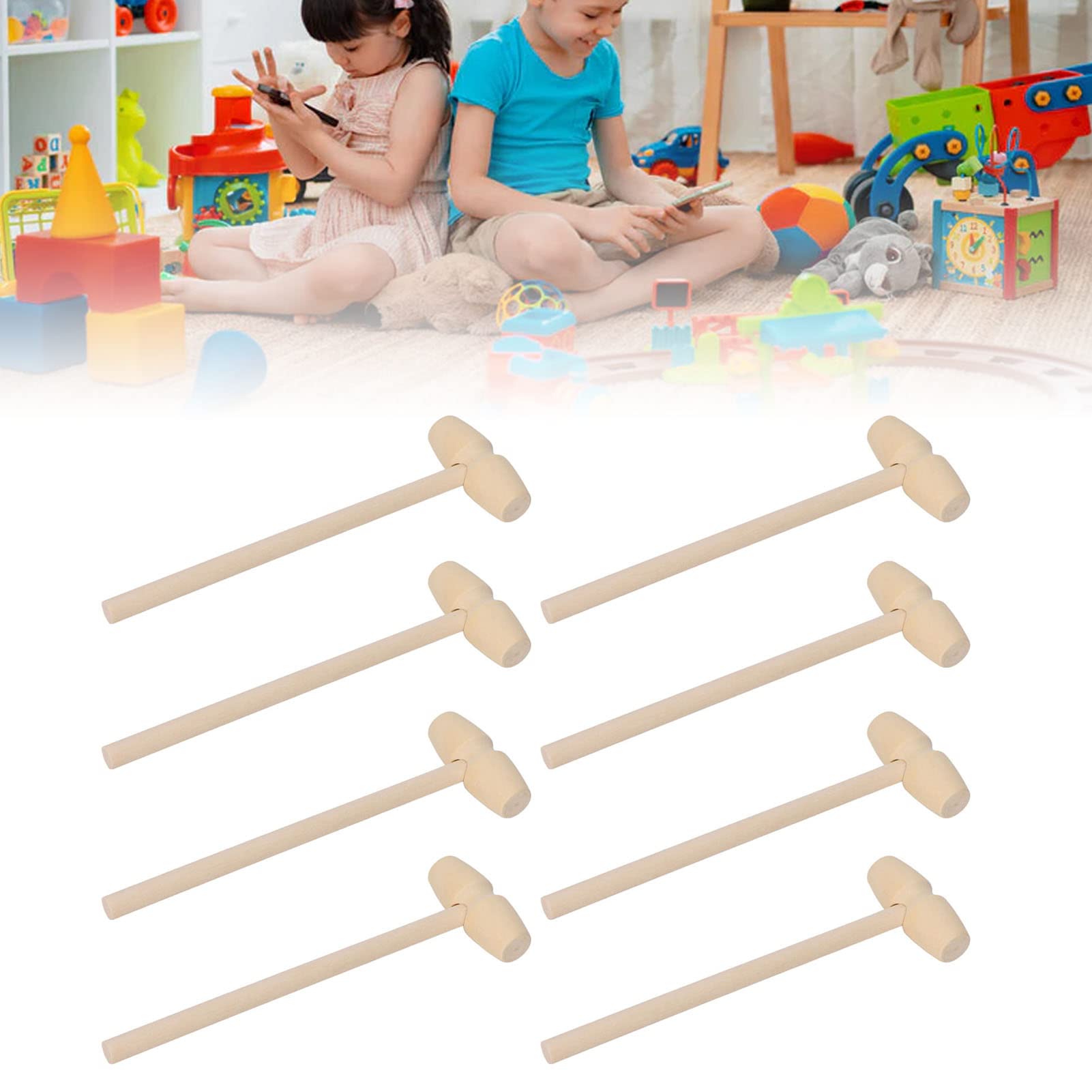 Jeanoko Kids Hammer Wood, 30pcs Mini Wooden Hammer Kids Toys Wooden Crab Lobster Mallet Small Wooden Mallet for Breakable Chocolate Heart