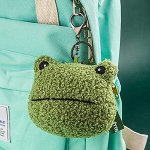 Cute Green Plush Frog Coin Purse Kawaii Frog Coin Wallets Pouch Plush Keychain for Headset Key Credit Card Holder Storage Bag