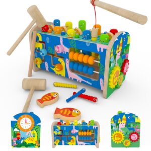 8 in 1 wooden montessori toys for 1 2 3 4 year old boys girls whack a mole game hammering and pounding toys with xylophone fishing game toddlers educational developmental learning toys gifts