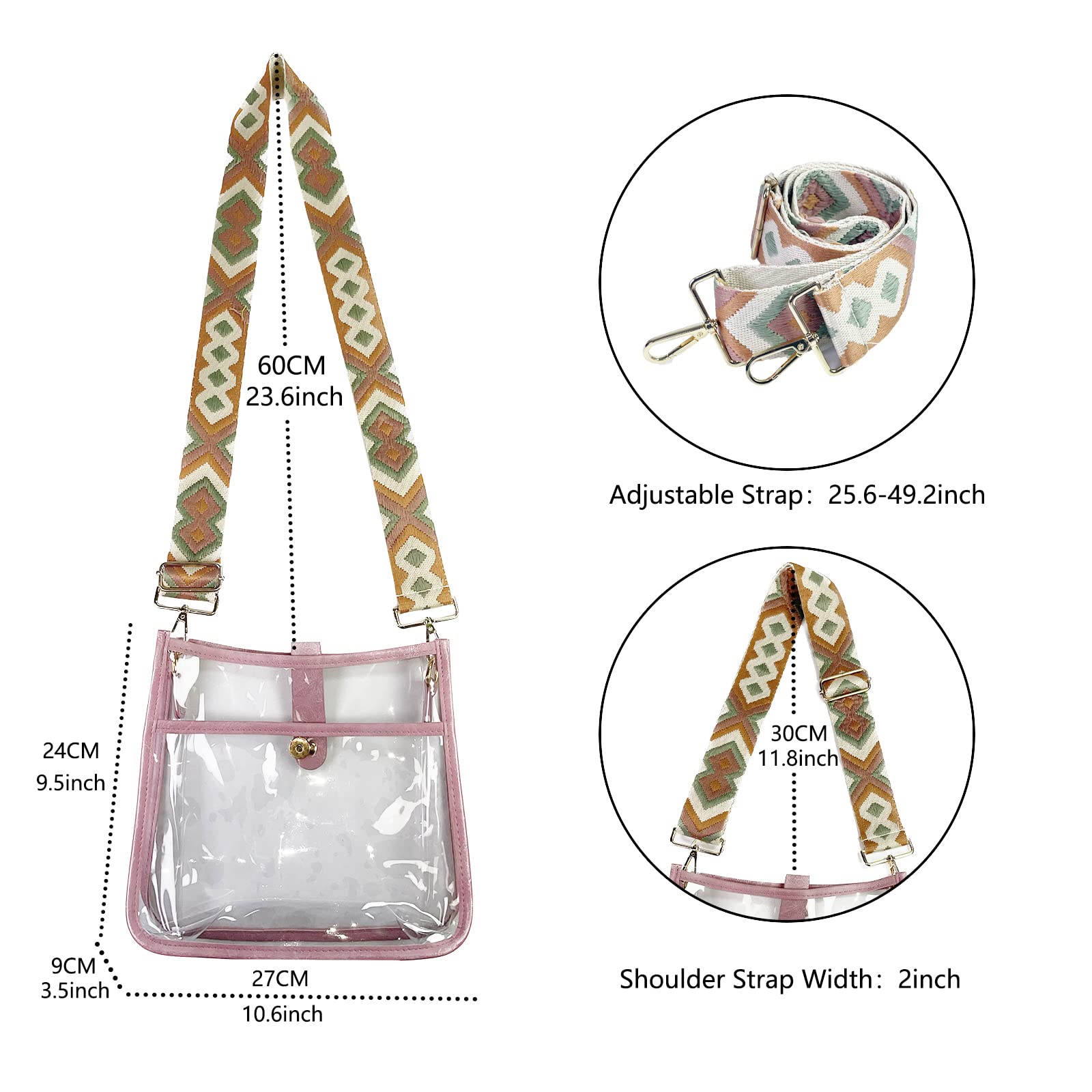 FAYBA Clear Crossbody Bags Stadium Approved Purses, Guitar Strap Handbags Shoulder Bag for Women