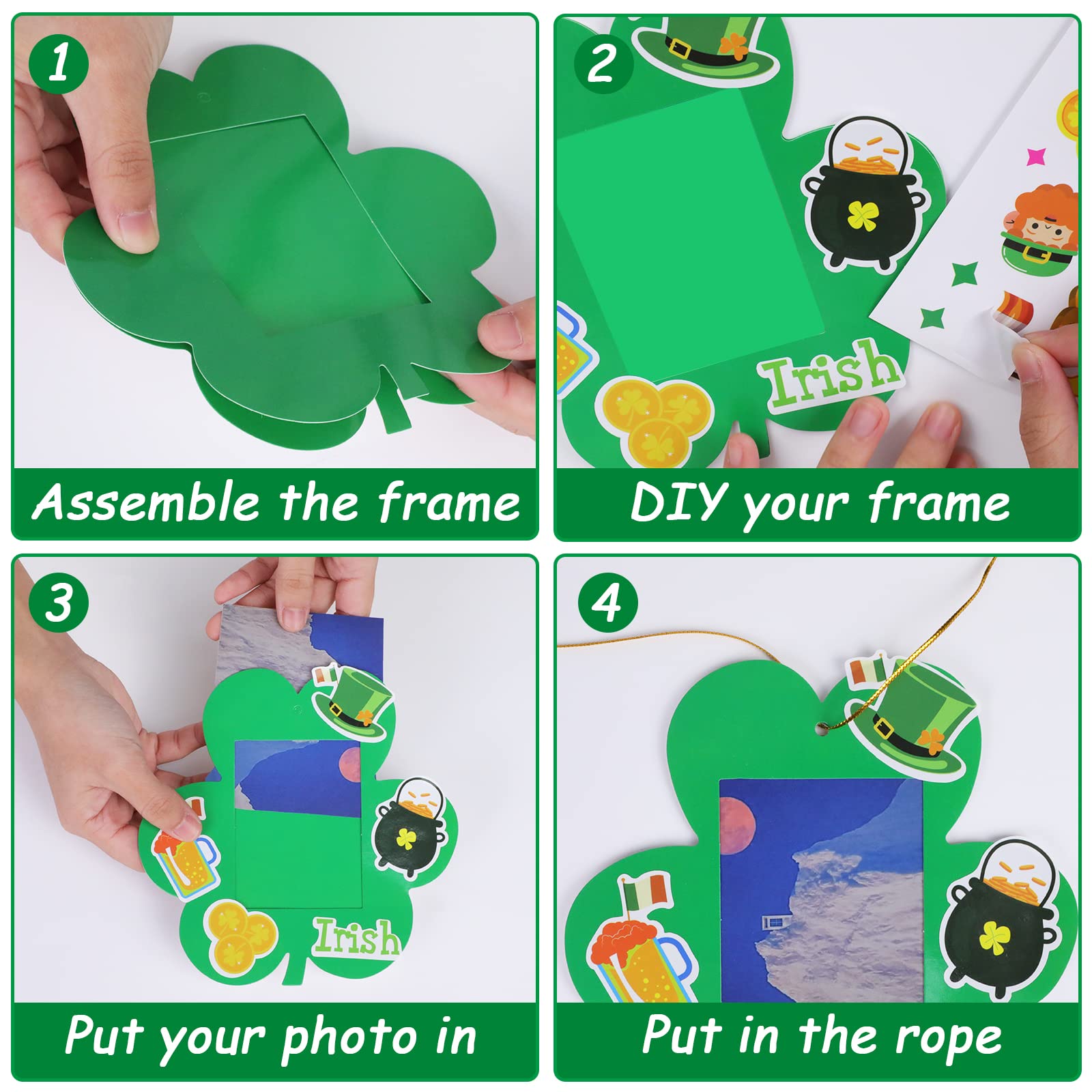 chiazllta 32 Packs St. Patrick's Day Picture Frame Craft Kits for Kids, Ireland DIY Shamrock Craft Holiday Art Favor Home Class Game Activities for Kindergarten Preschool