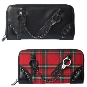 Ro Rox Lost Queen Entangled Handcuff Wallet Tartan Black Studded Faux Leather Gothic Punk Emo