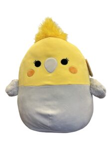 squishmallows 14-inch yellow gray cockatiel plush - add charlize to your squad, ultrasoft stuffed animal medium-sized plush toy, official kellytoy plush