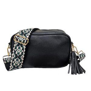 FAYBA Small Crossbody Bags for Women Trendy, Wide Strap PU Leather Purse Shoulder Bag for Women, Boho Purse With Tassel