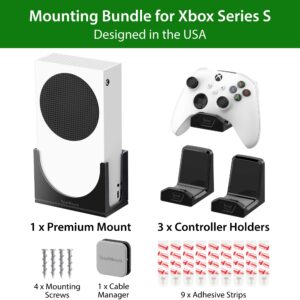 TotalMount – Wall Mount for Xbox Series S – Mounts Xbox Series S on a Wall by Your TV (Black Wall Mount and 3 Controller Holders)