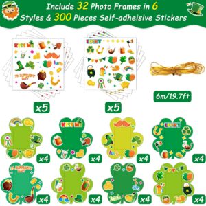 chiazllta 32 Packs St. Patrick's Day Picture Frame Craft Kits for Kids, Ireland DIY Shamrock Craft Holiday Art Favor Home Class Game Activities for Kindergarten Preschool