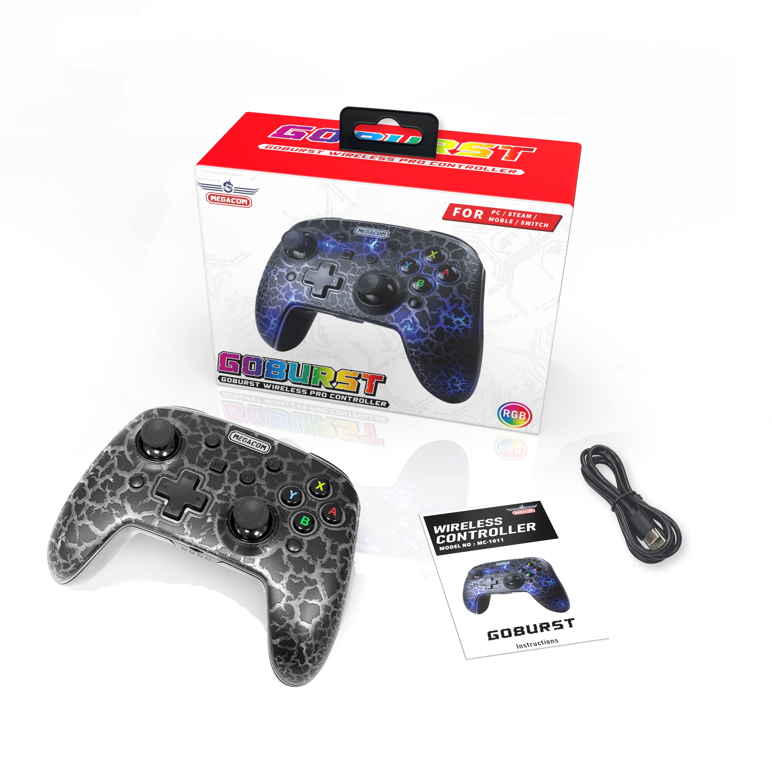 megacom Pro Controller - Wireless Gamepad for Switch, PC (Windows & Steam), Steam Deck – Bluetooth Gaming Controller with 2 Remap Keys, Rechargeable Battery, RGB Breathing Light, Adjustable Vibration