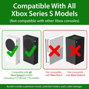 TotalMount – Wall Mount for Xbox Series S – Mounts Xbox Series S on a Wall by Your TV (Black Wall Mount and 3 Controller Holders)