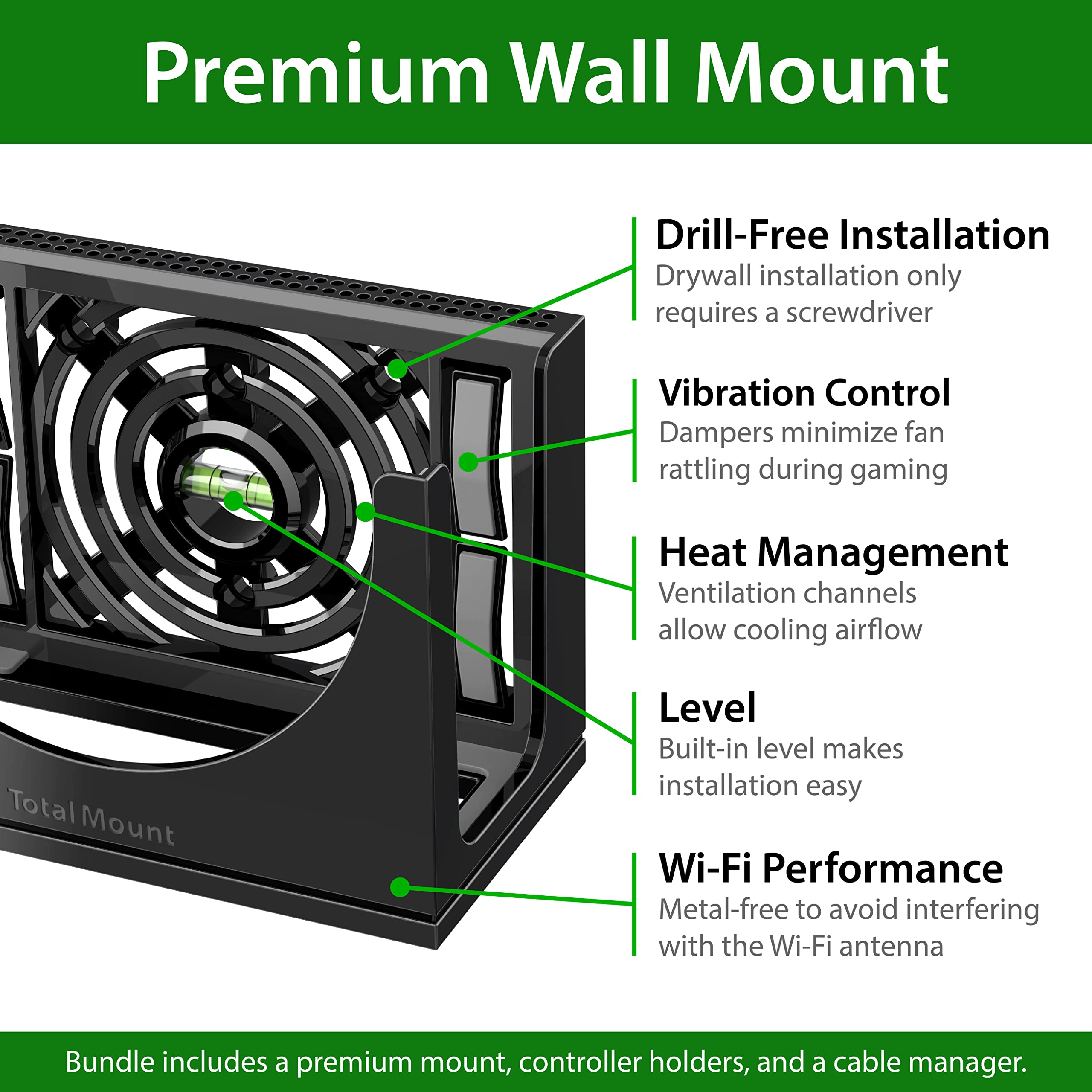 TotalMount – Wall Mount for Xbox Series S – Mounts Xbox Series S on a Wall by Your TV (Black Wall Mount and 3 Controller Holders)