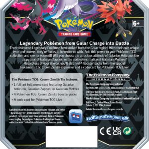 Pokémon TCG: Crown Zenith Tin – Galarian Moltres (1 Foil Card & 5 Booster Packs)