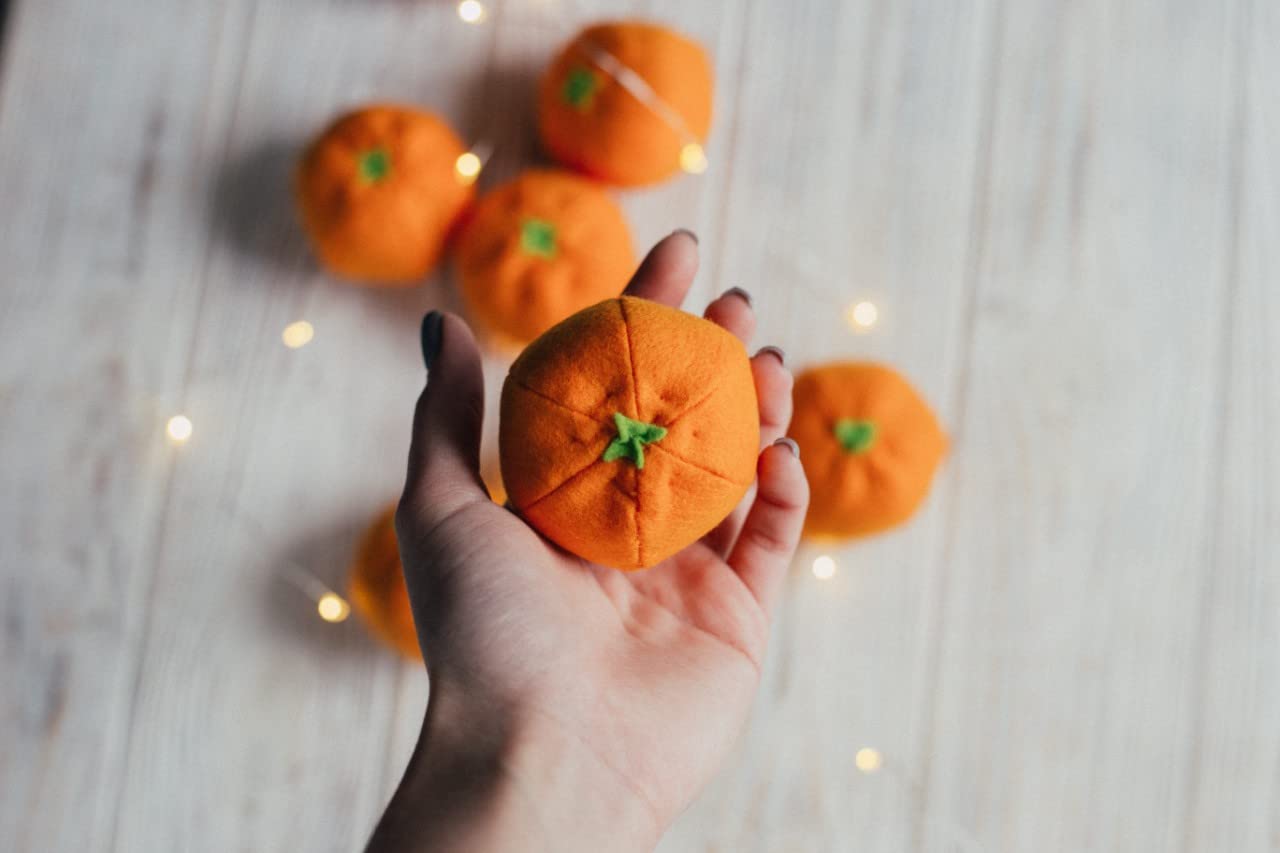 Orange, tangerine, mandarin play felt food, pretend play for kids kitchen, plush fruit, stuffed citrus, fake toys, gift for birthday (2 citrus)