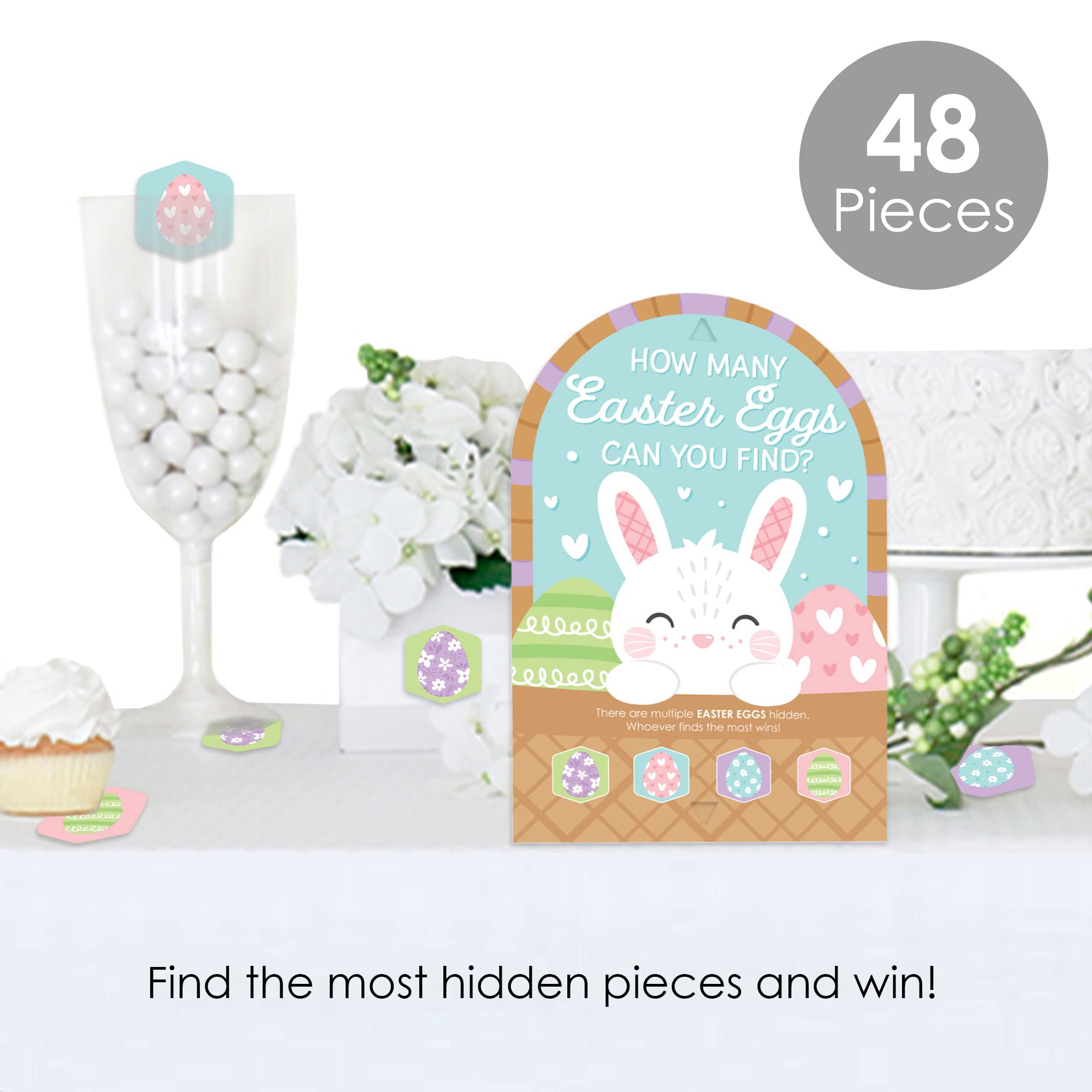 Big Dot of Happiness Spring Easter Bunny - Happy Easter Party Scavenger Hunt - 1 Stand and 48 Game Pieces - Hide and Find Game