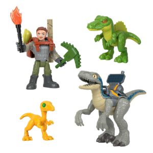 Fisher-Price Imaginext Jurassic World Dinosaur Toys Track & Trail Dino Pack Play Set with Owen Grady & Blue The Raptor for Ages 3+ Years