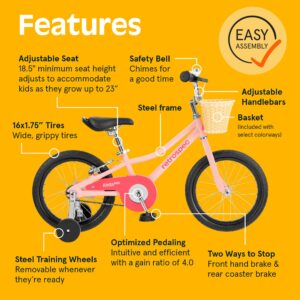 Retrospec Koda Plus Kids Bike for Boys & Girls Ages 4-6 Years - 16" Children's Bicycle, Adjustable Seat & Handlebars, Removable Training Wheels, Front Hand Brakes, Rear Coaster Brake & Safety Bell