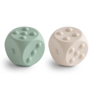 mushie silicone dice press toy | baby sensory play for 10+ months (cambridge blue/shifting sand)