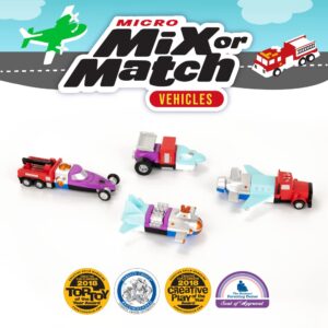 POPULAR PLAYTHINGS Micro Mix or Match Vehicles Deluxe Set of 4 Toy Cars, Toy Fire Truck, Toy Airplane