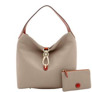 dooney & bourke handbag, pebble grain logo lock shoulder bag with pouch - taupe