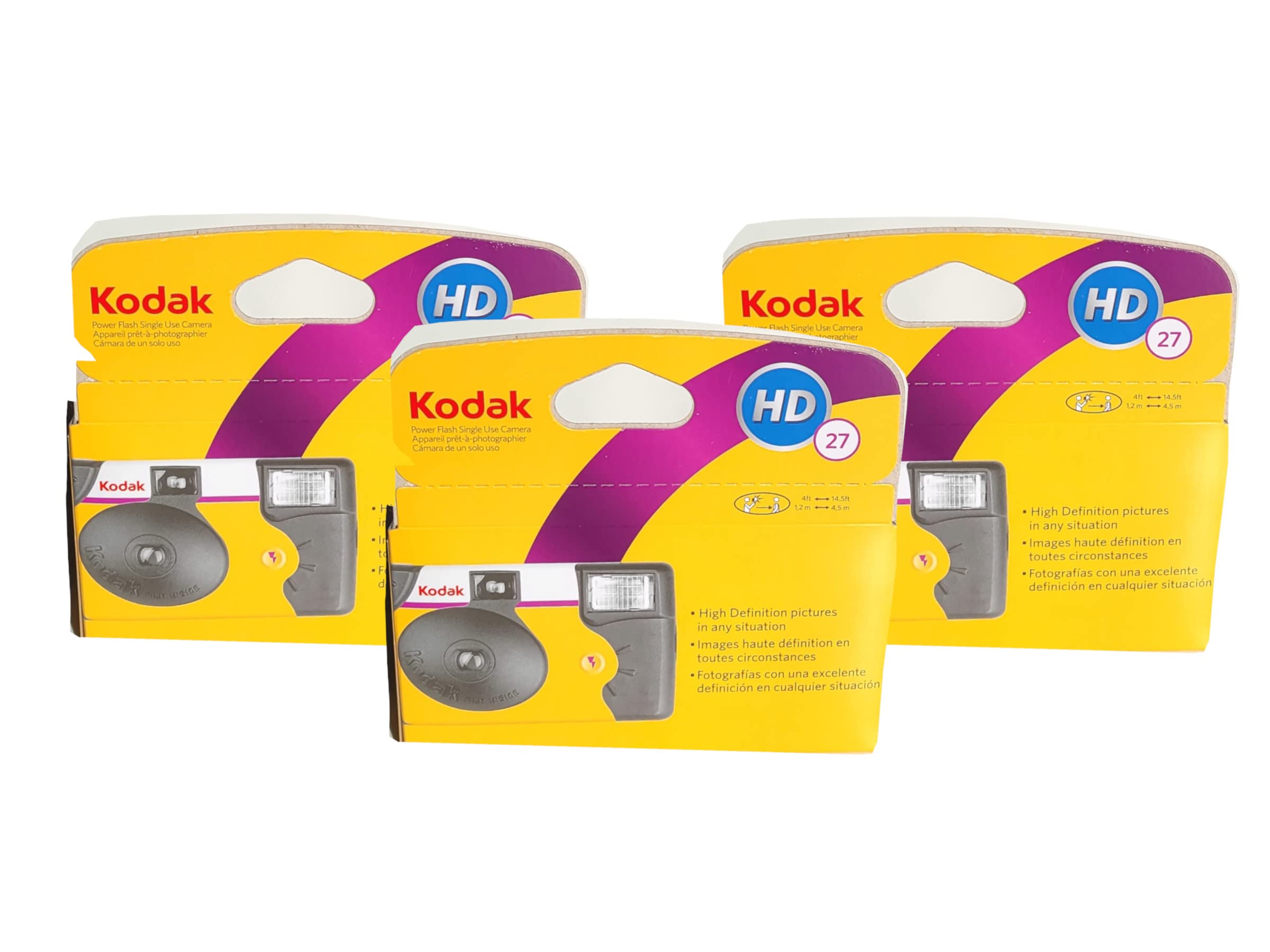 Kodak Power Flash Disposable Single Use Camera 800 ISO 35mm with Flash 27 Exposures (Multi Pack) Plus Bonus Silicone Wrist Band and a Microfiber Cleaning Cloth (3 Pack)