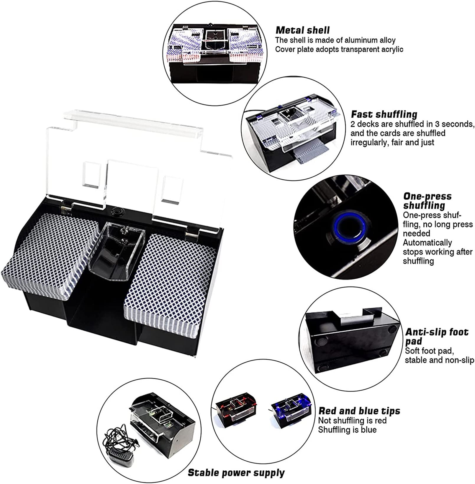 BDBD Automatic Card Shuffler - Electronic Casino Poker Card Shuffling Machine - 2 Decks Playing Cards for Home & Party