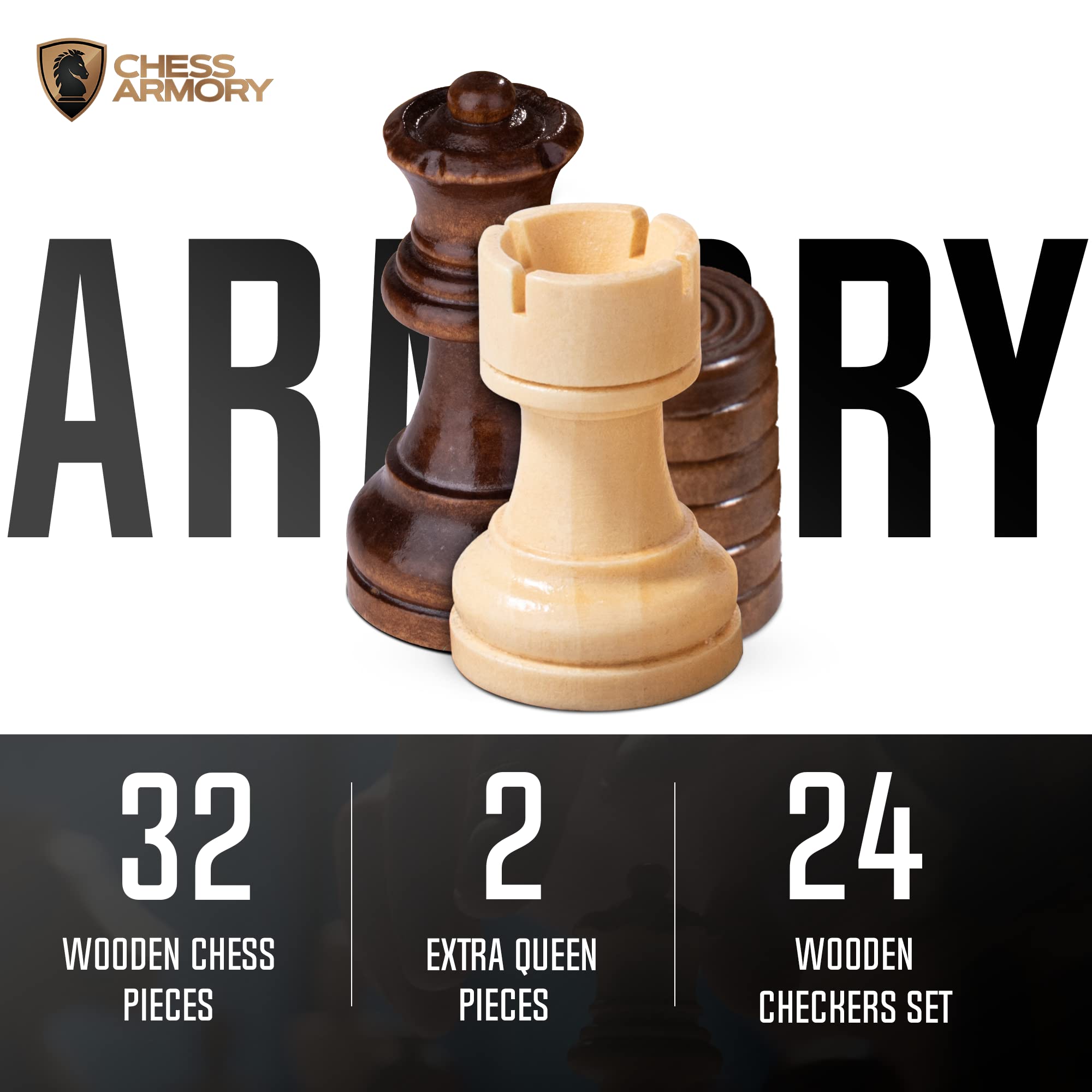 Chess Armory Premium Checkers and Chess Set - Wooden Board Game with a Portable Wood Case and Secure Storage for Pieces, Set for Kids and Adults (Beech Wood)