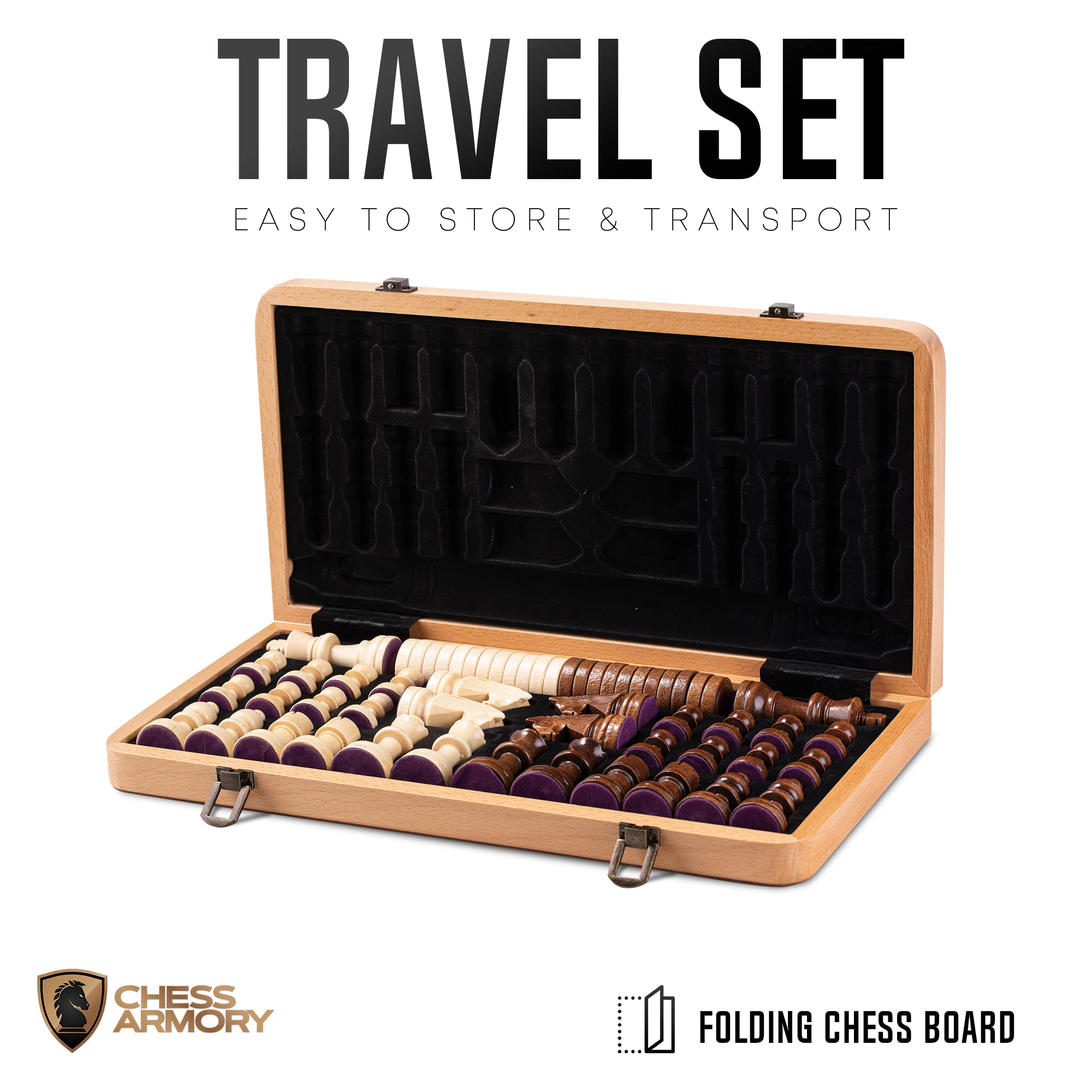 Chess Armory Premium Checkers and Chess Set - Wooden Board Game with a Portable Wood Case and Secure Storage for Pieces, Set for Kids and Adults (Beech Wood)