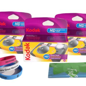 Kodak Power Flash Disposable Single Use Camera 800 ISO 35mm with Flash 27 Exposures (Multi Pack) Plus Bonus Silicone Wrist Band and a Microfiber Cleaning Cloth (3 Pack)