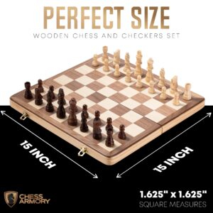 Chess Armory Chess and Checkers Chess Set, Wooden Chess and Checkers Board Game with 15inch Wood Box