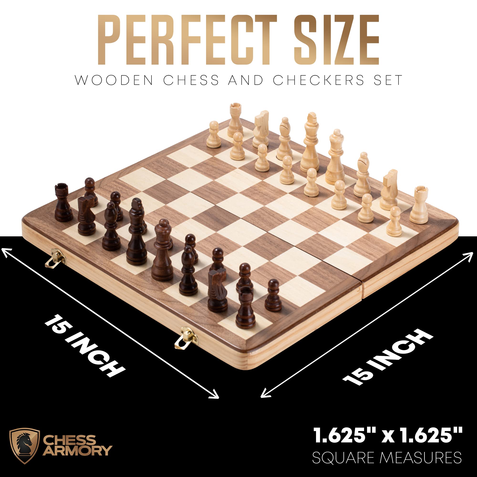 Chess Armory Chess and Checkers Chess Set, Wooden Chess and Checkers Board Game with 15inch Wood Box