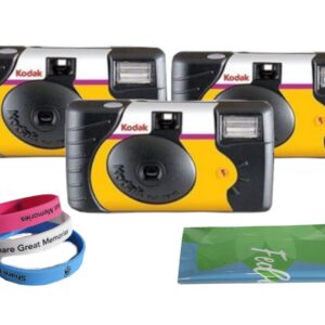 Kodak Power Flash Disposable Single Use Camera 800 ISO 35mm with Flash 27 Exposures (Multi Pack) Plus Bonus Silicone Wrist Band and a Microfiber Cleaning Cloth (3 Pack)