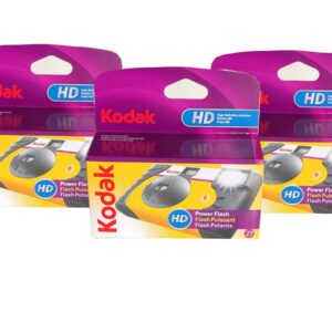 Kodak Power Flash Disposable Single Use Camera 800 ISO 35mm with Flash 27 Exposures (Multi Pack) Plus Bonus Silicone Wrist Band and a Microfiber Cleaning Cloth (3 Pack)