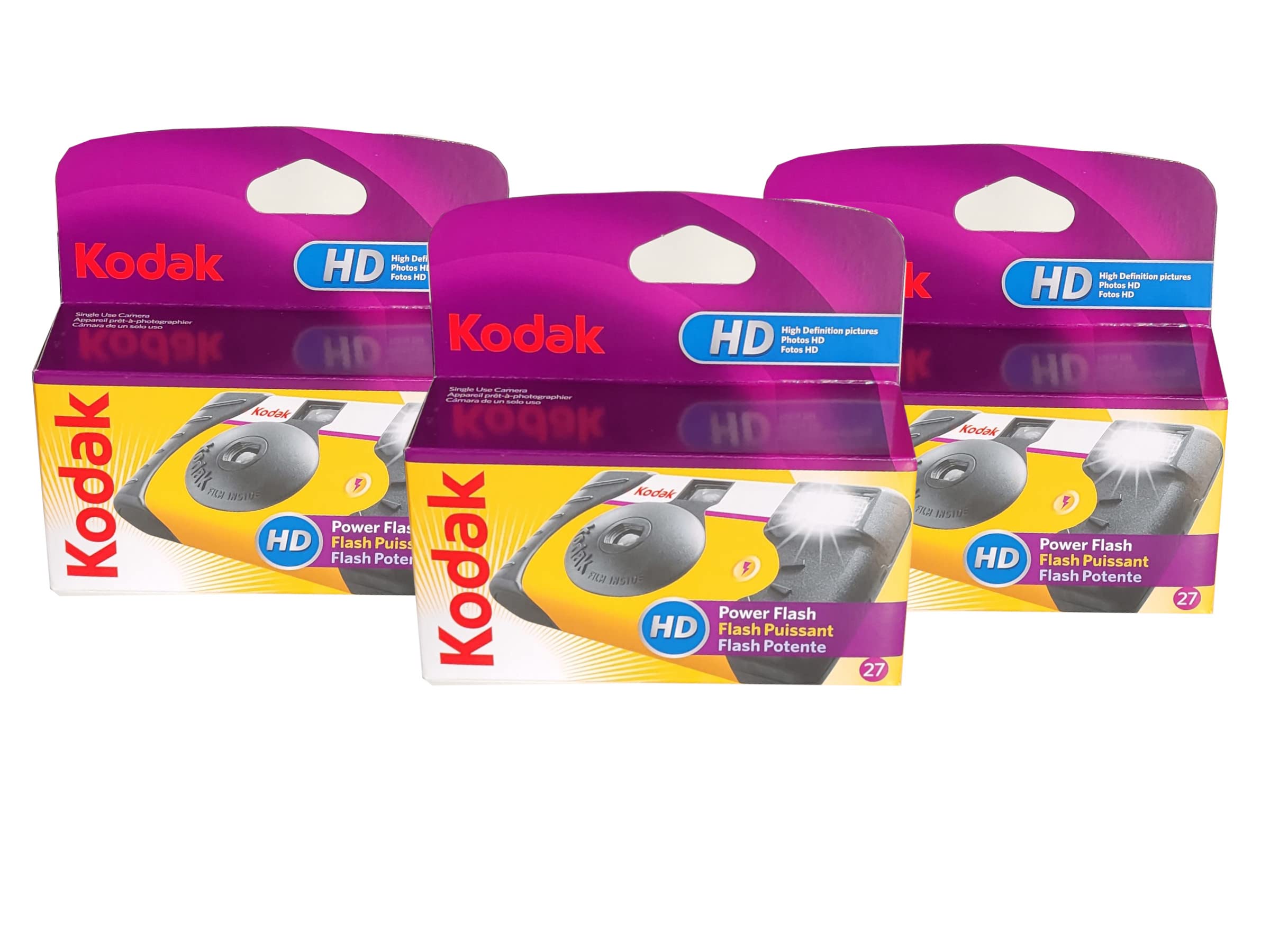 Kodak Power Flash Disposable Single Use Camera 800 ISO 35mm with Flash 27 Exposures (Multi Pack) Plus Bonus Silicone Wrist Band and a Microfiber Cleaning Cloth (3 Pack)