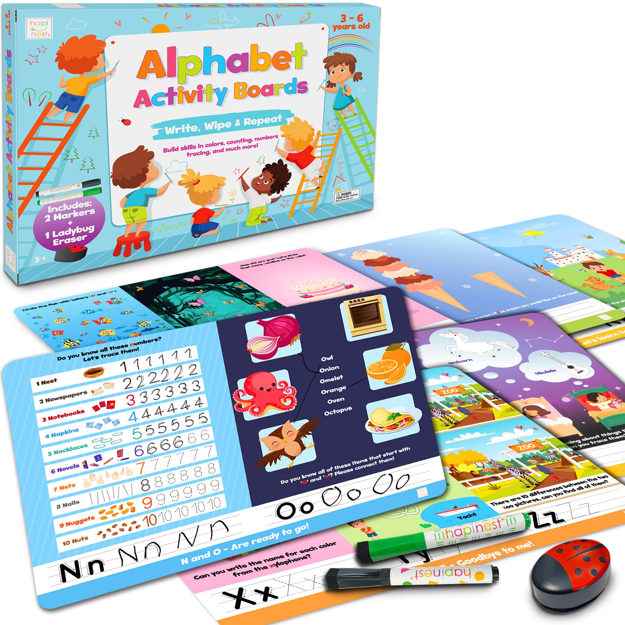 Hapinest Write and Erase Learn to Write Alphabet ABC Tracing Activity Boards for Preschool Kids Ages 3 4 5 6 Years Old and Up