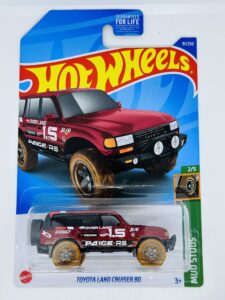 hot wheels - toyota land cruiser 80 - kroger exclusive red - mud studs 2/5-91/250 - mint/nrmint ships bubble wrapped in a box