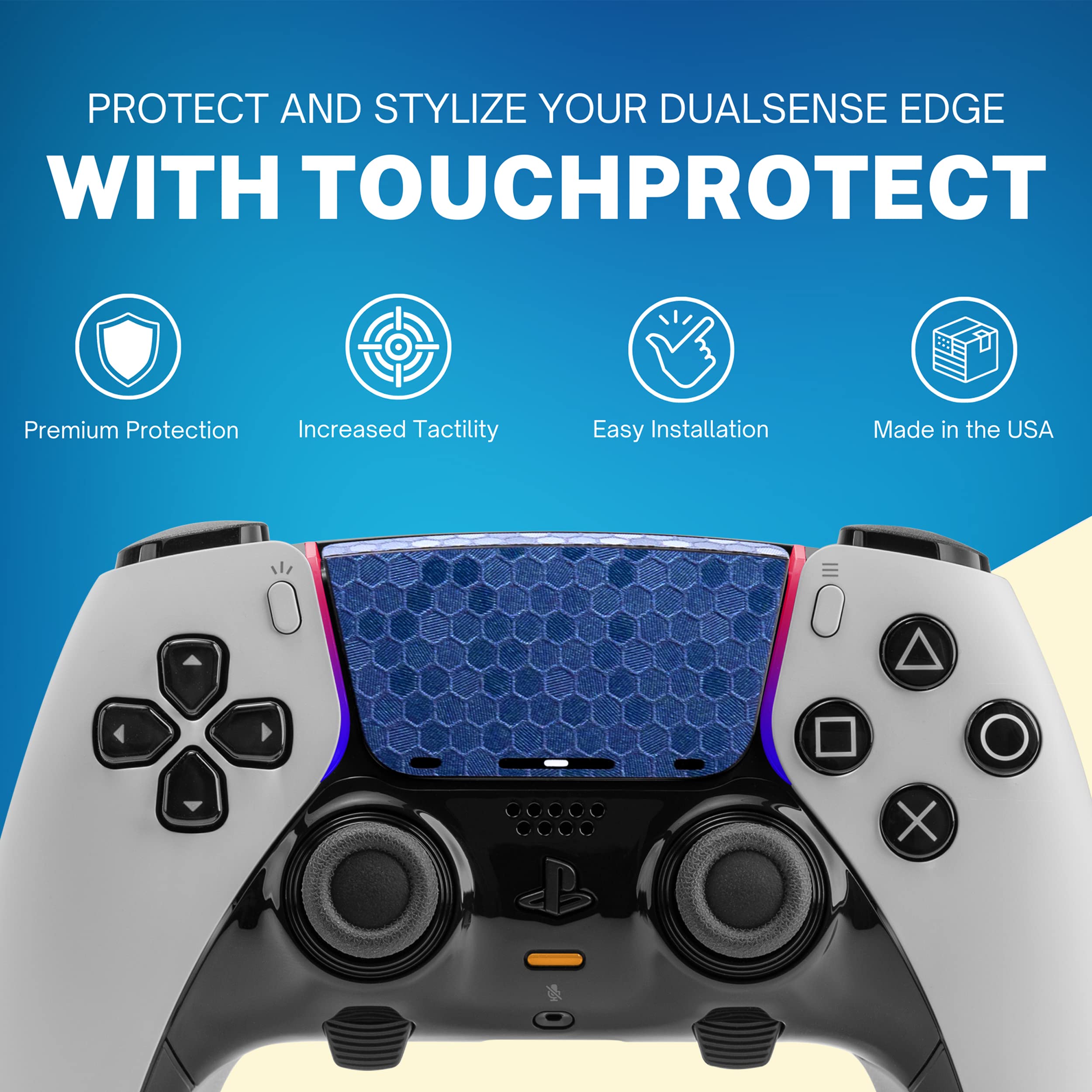 Skin Compatible with Dualsense Edge - TouchProtect Cover to Protect, Add Style, & Enhance your PS5 Dualsense controller's Trackpad with texture! (Hex - Blue)