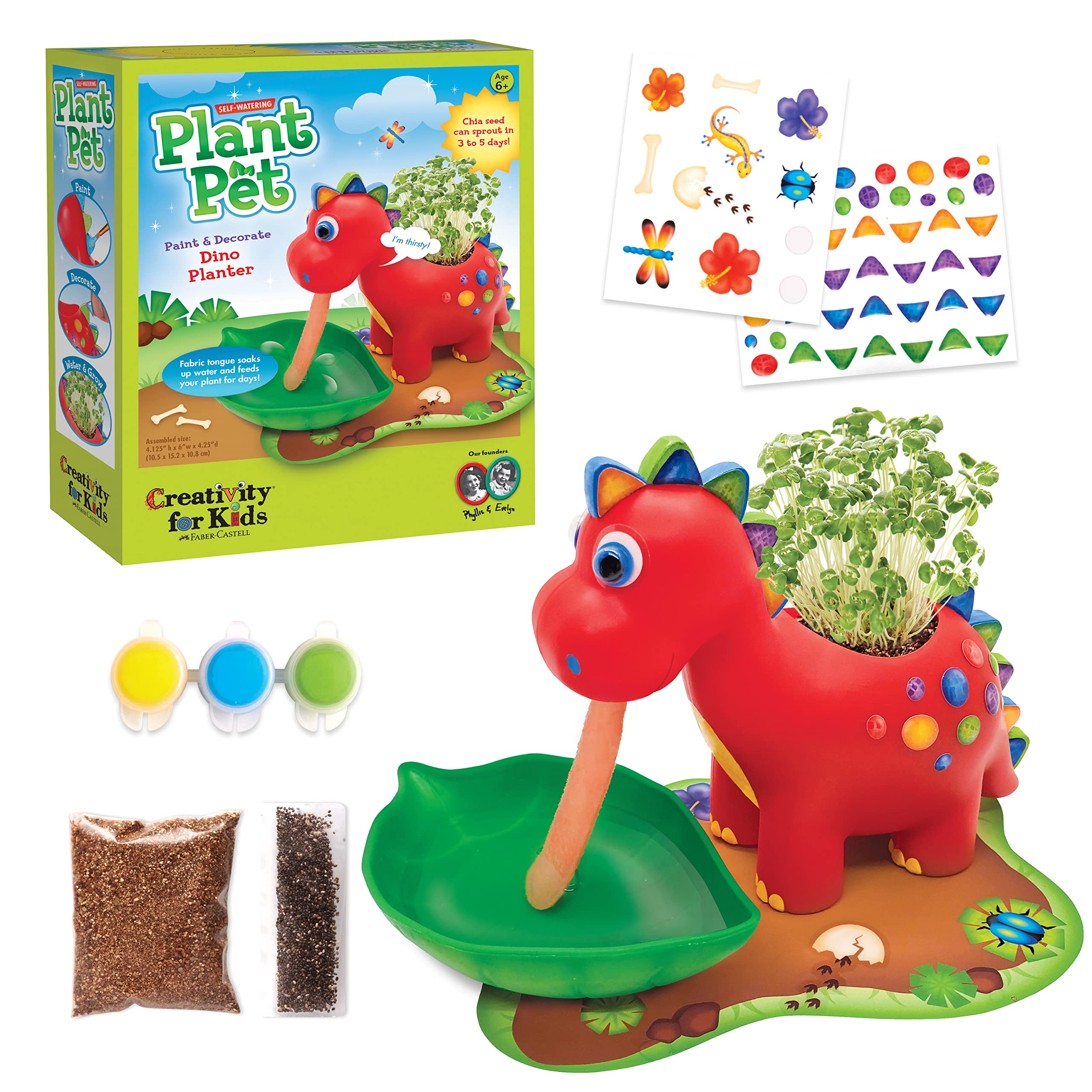 Creativity for Kids Dinosaur Self Watering Plant Pet, Kids Plant Growing Kit, Dinosaur Crafts for Boys and Girls Ages 6-8+, Medium