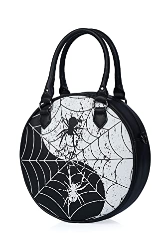 Lost Queen Gothic Round Spider Handbag Yin Yang Web Shoulder Bag Crossbody Purse