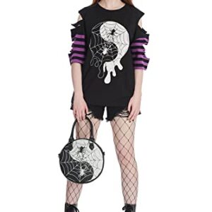 Lost Queen Gothic Round Spider Handbag Yin Yang Web Shoulder Bag Crossbody Purse