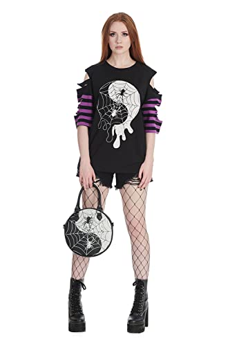 Lost Queen Gothic Round Spider Handbag Yin Yang Web Shoulder Bag Crossbody Purse