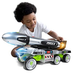 sunny days entertainment maxx action 3-n-1 blast off booster rocket – lights, sounds and motorized drive | includes transport vehicle, rocket and capsule | space toy for kids