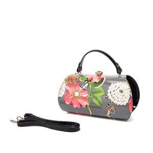 FLORAL FAUX PATENT LEATHER SATCHEL