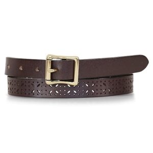 Eddie Bauer Women's Casual Leather Belts, One Size Fits Most, Perforated Pattern-Brown, Large