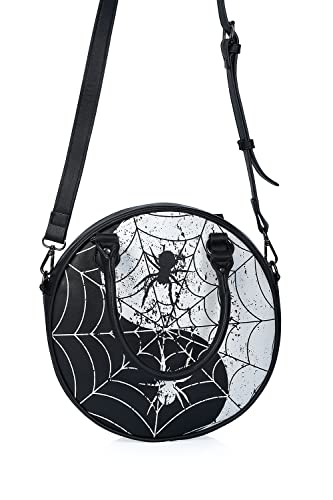 Lost Queen Gothic Round Spider Handbag Yin Yang Web Shoulder Bag Crossbody Purse