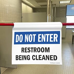 SmartSign "Do Not Enter Restroom Being Cleaned" Hanging Doorway Barricade Sign, Spring-loaded Adjustable Twist-To-Tighten Aluminum Pole & 11.25" x 18" Vinyl Sign Kit, USA-Made