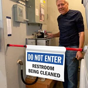 SmartSign "Do Not Enter Restroom Being Cleaned" Hanging Doorway Barricade Sign, Spring-loaded Adjustable Twist-To-Tighten Aluminum Pole & 11.25" x 18" Vinyl Sign Kit, USA-Made