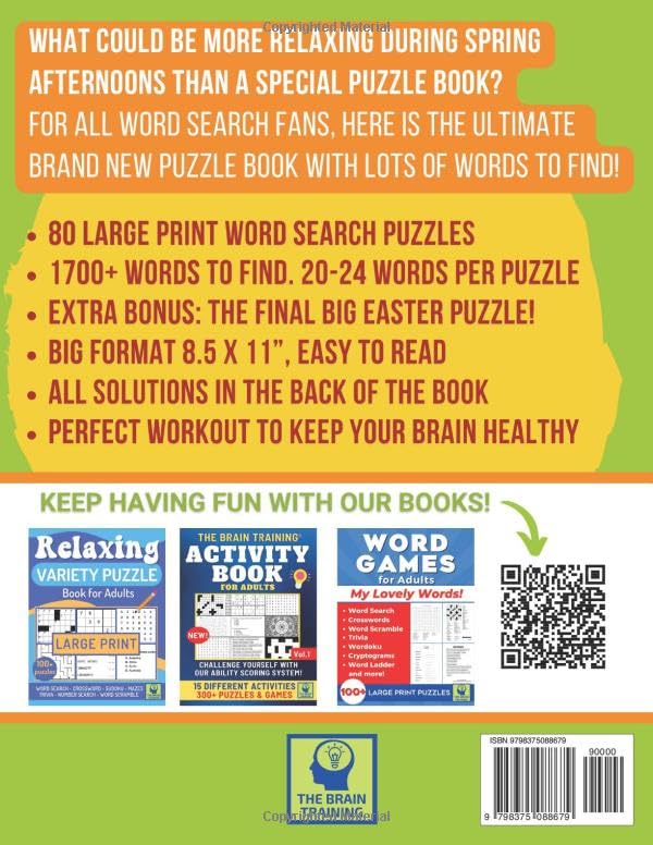 SPRING WORD SEARCH LARGE PRINT: A New Fun and Relaxing Word Search Puzzle Book for Adults and Seniors. 1700+ Words to Find for Your Pleasant Spring Days! Extra Bonus: the Big Final Puzzle!