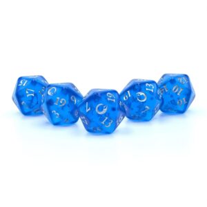 Dune Adventures in The Imperium: Arrakis Melange Dice Set - (5) Twenty Sided Rolplaying Dice Set - Translucent Blue with Silver Numbering, Tabletop Roleplaying Accessory