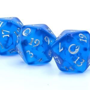 Dune Adventures in The Imperium: Arrakis Melange Dice Set - (5) Twenty Sided Rolplaying Dice Set - Translucent Blue with Silver Numbering, Tabletop Roleplaying Accessory