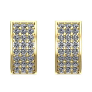 1 Carat 14K Yellow Gold 3 Rows Pave Set Cuff Huggie Diamond Earrings Premium Collection (H-I Color)